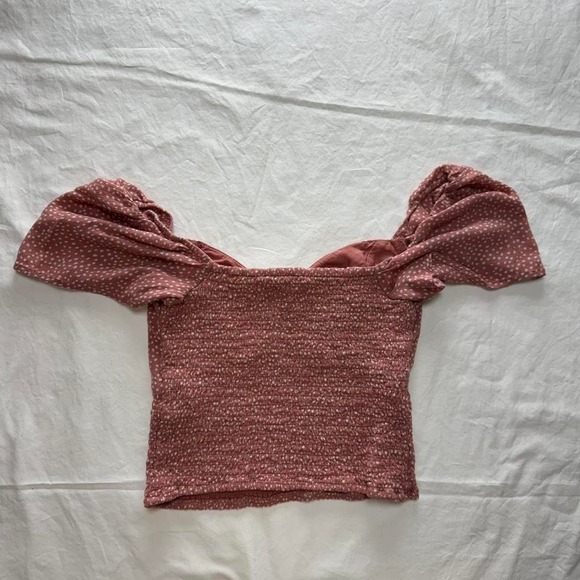 Cottagecore Abercrombie & Fitch Pink Smocked Poplin Puff Sleeve Top Sz S - Picture 2 of 5
